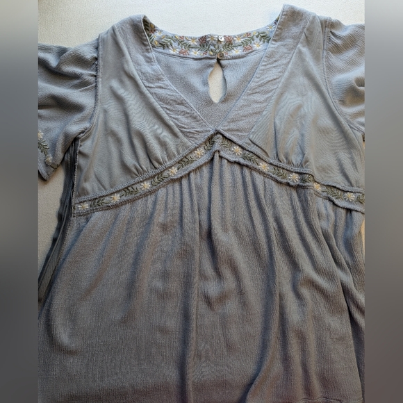 In Loom Baby Doll Top Size M Flutter Sleeves Embroidery Powder Blue Color J-2 - Picture 5 of 12